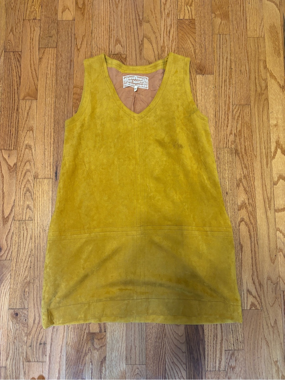 Pink Martini Mustard Yellow Suede Sleeveless V-Neck Dress